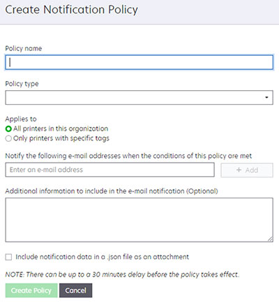 A screenshot of the Create Notification Policy page.