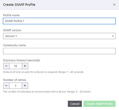 A screenshot of the Create SNMP Profile window.