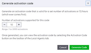 A screenshot of the Generate activation code window.