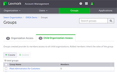 A screenshot of the Child Organization Access tab.