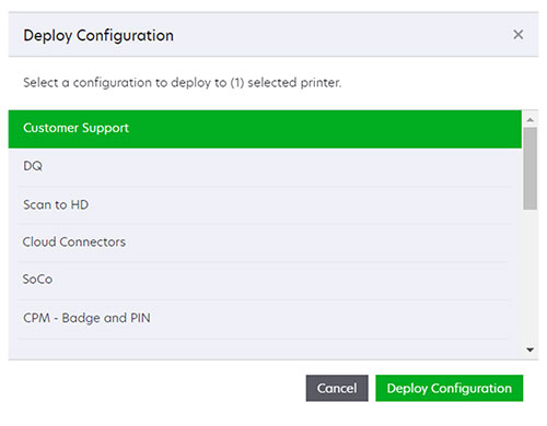 A screenshot of the Deploy Configuration window.