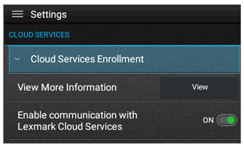 A screenshot showing the Cloud Services Enrollment option on the control panel.