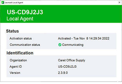 A screenshot of the Local Agent status information.