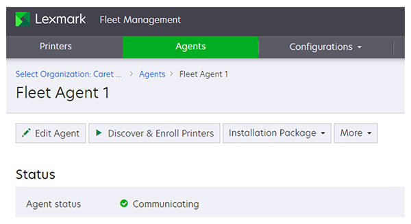 A screenshot of A Fleet Agent in Communicating status.