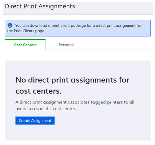 A screenshot of the Direct Print Assignments option.