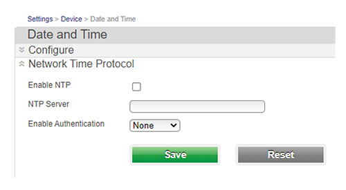 A screenshot of the Network Time Protocol settings.