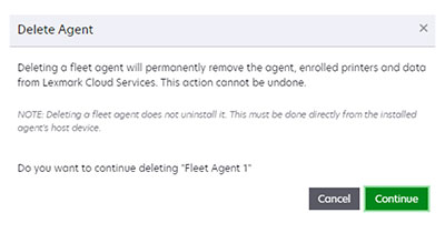 A screenshot of the Delete Agent window.