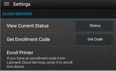 A screenshot showing the Enroll Printer option on the control panel.