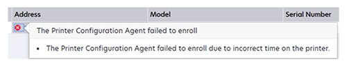 A screenshot of thr printer enrollment failure.