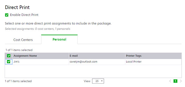 A screenshot of the Enable direct print option.