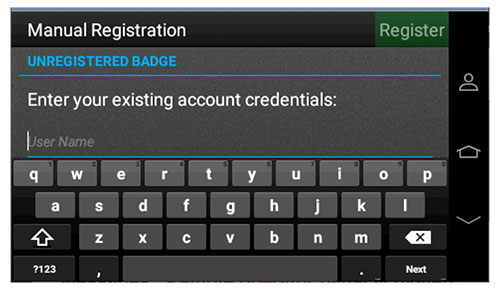A screenshot of the control panel with email field for registering badge.