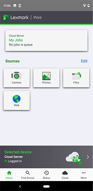 A screenshot of the cloud icon in the Lexmark Print application.