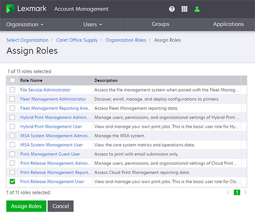 A screenshot showing Assign Roles page.