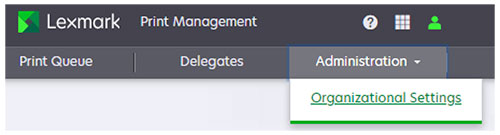 A screenshot of the Organizational Settings option.