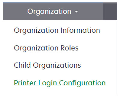 A screenshot of the Organization menu.