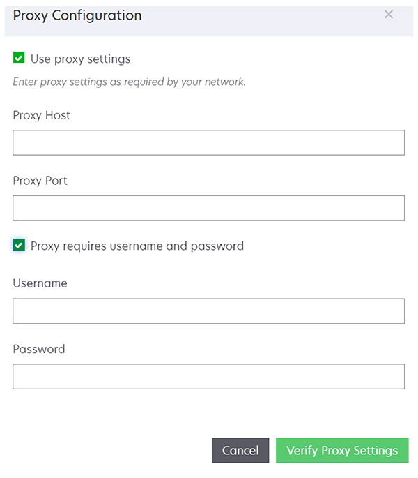 A screenshot of the Proxy Settings page.