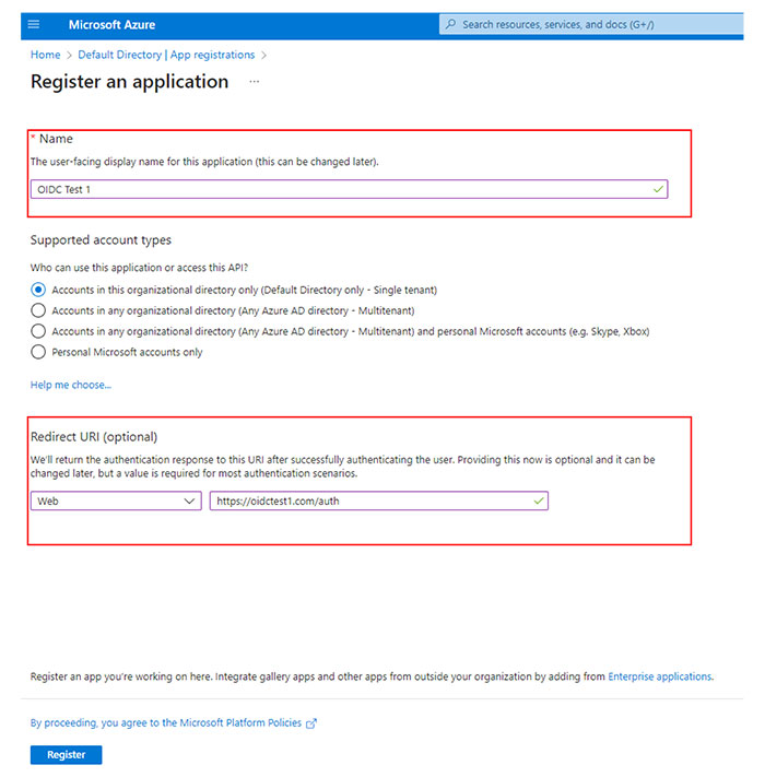 A screenshot of how to register a new application.