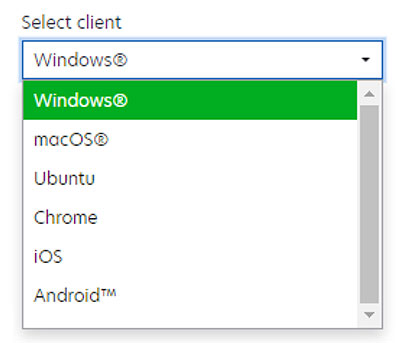 A screenshot of the Select client menu.