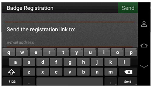 A screenshot of the control panel with email field for registering badge.