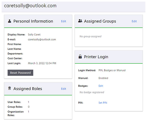 A screenshot of the Printer Login section with the Set PIN option.