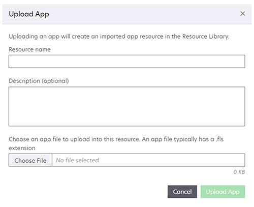A screenshot of the Upload App window.
