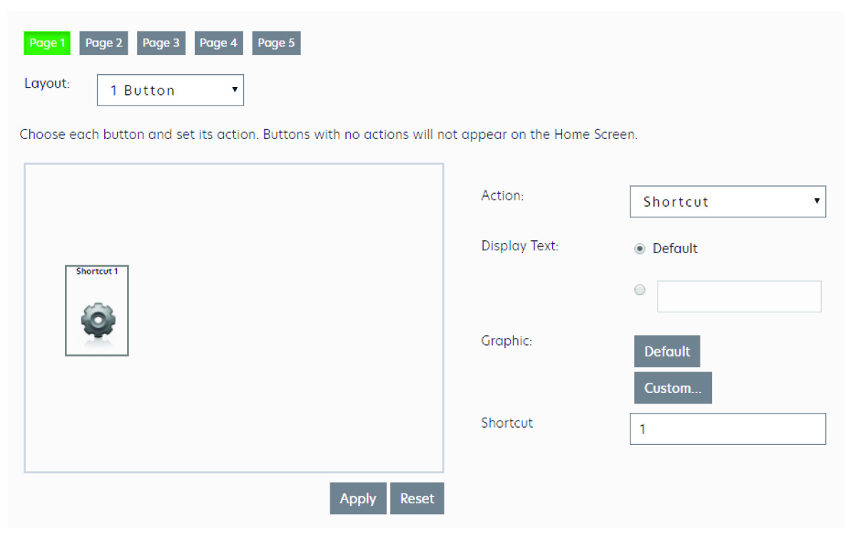 Specifying an action for the button page 