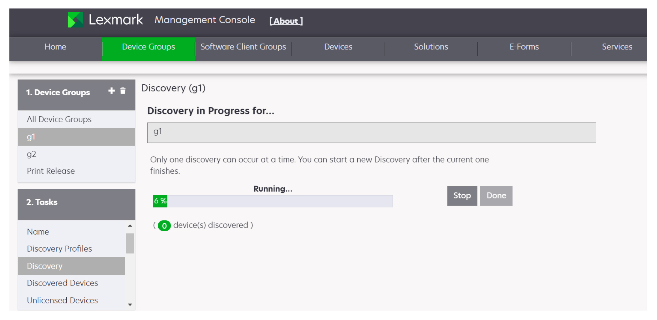 A screenshot showing the discovery progress of a group.