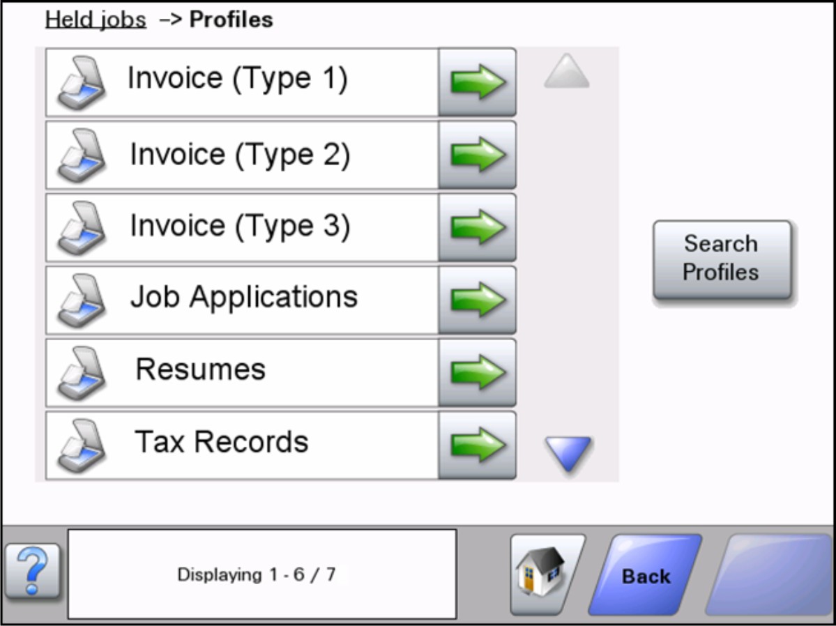 A screenshot of printer control panel profiles.