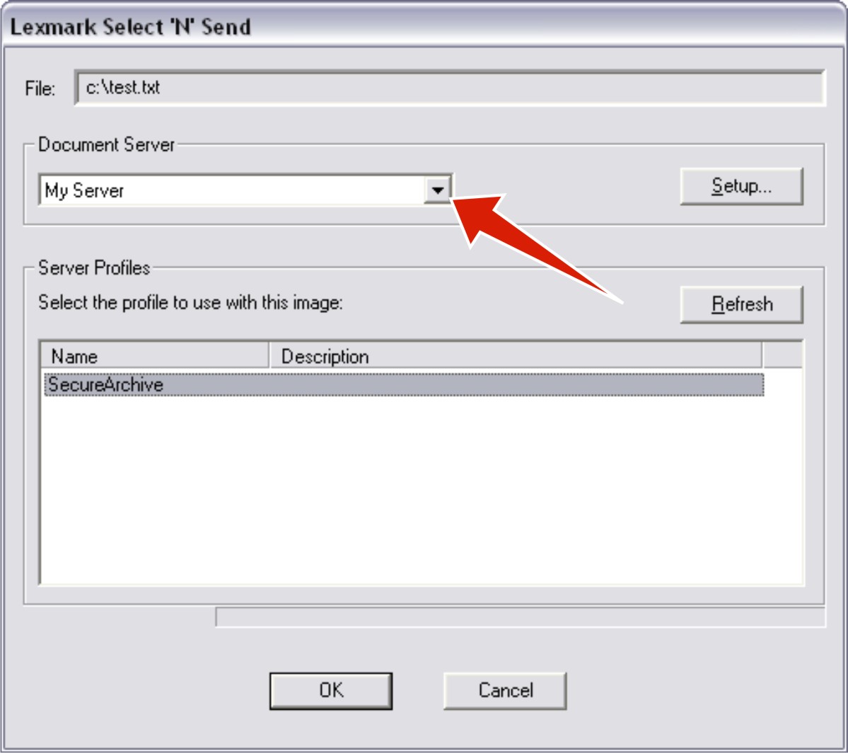  Selecting a document server.