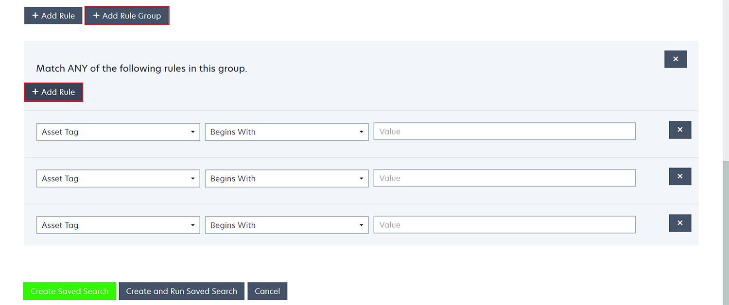 Ein Screenshot mit den Optionen zum Hinzufügen einer Regelgruppe mit mehreren Regeln
