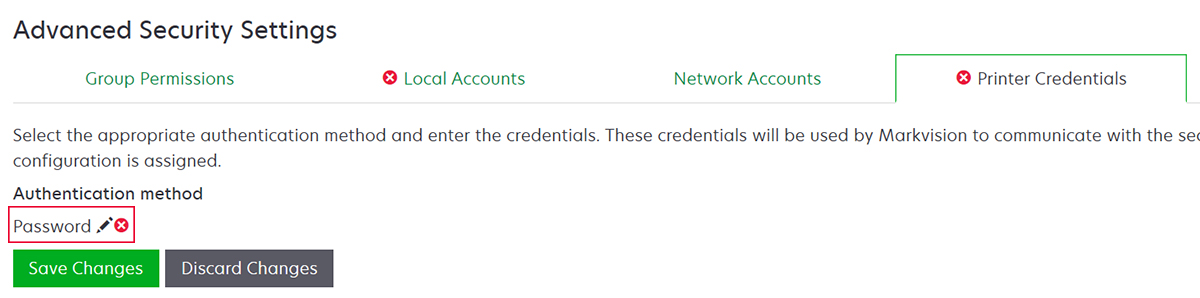 Captura de pantalla que muestra que se requieren las credenciales de la impresora