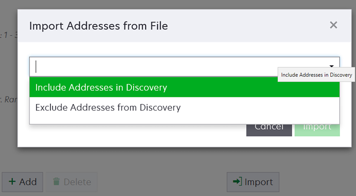 Ein Screenshot, der zeigt, wie IP-Adressen mit einer Textdatei importiert werden