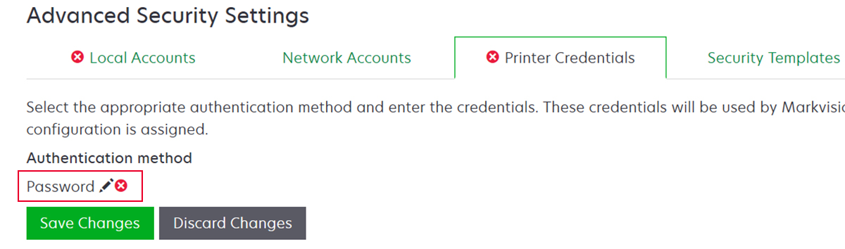 A screenshot showing that the printer credentials are needed