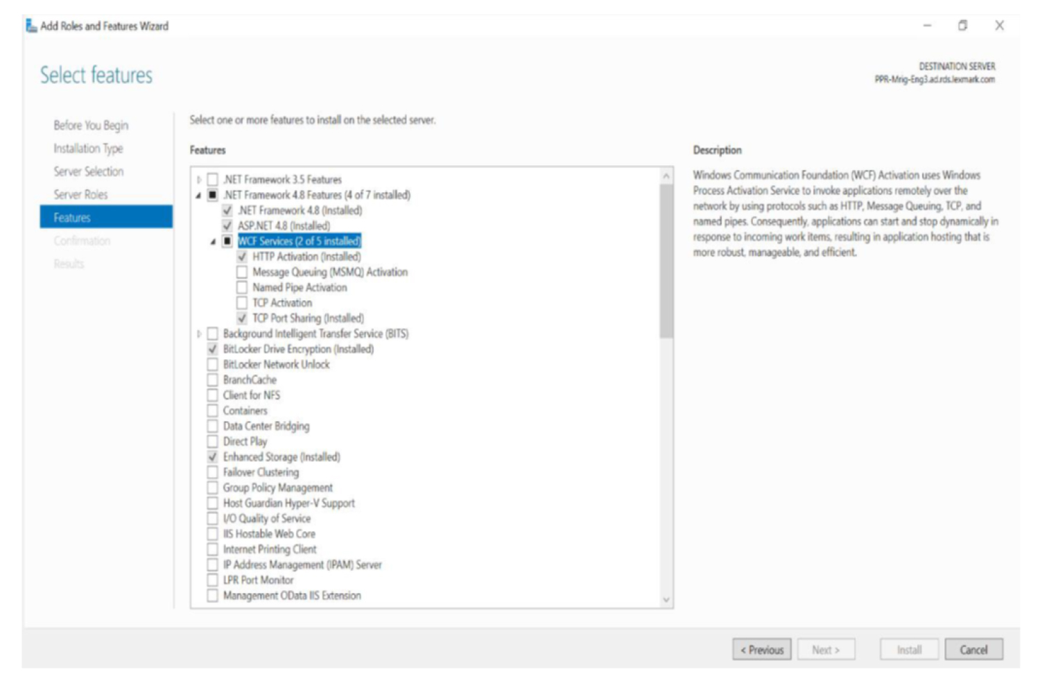 A screenshot showing the option you need to select from the Features section.