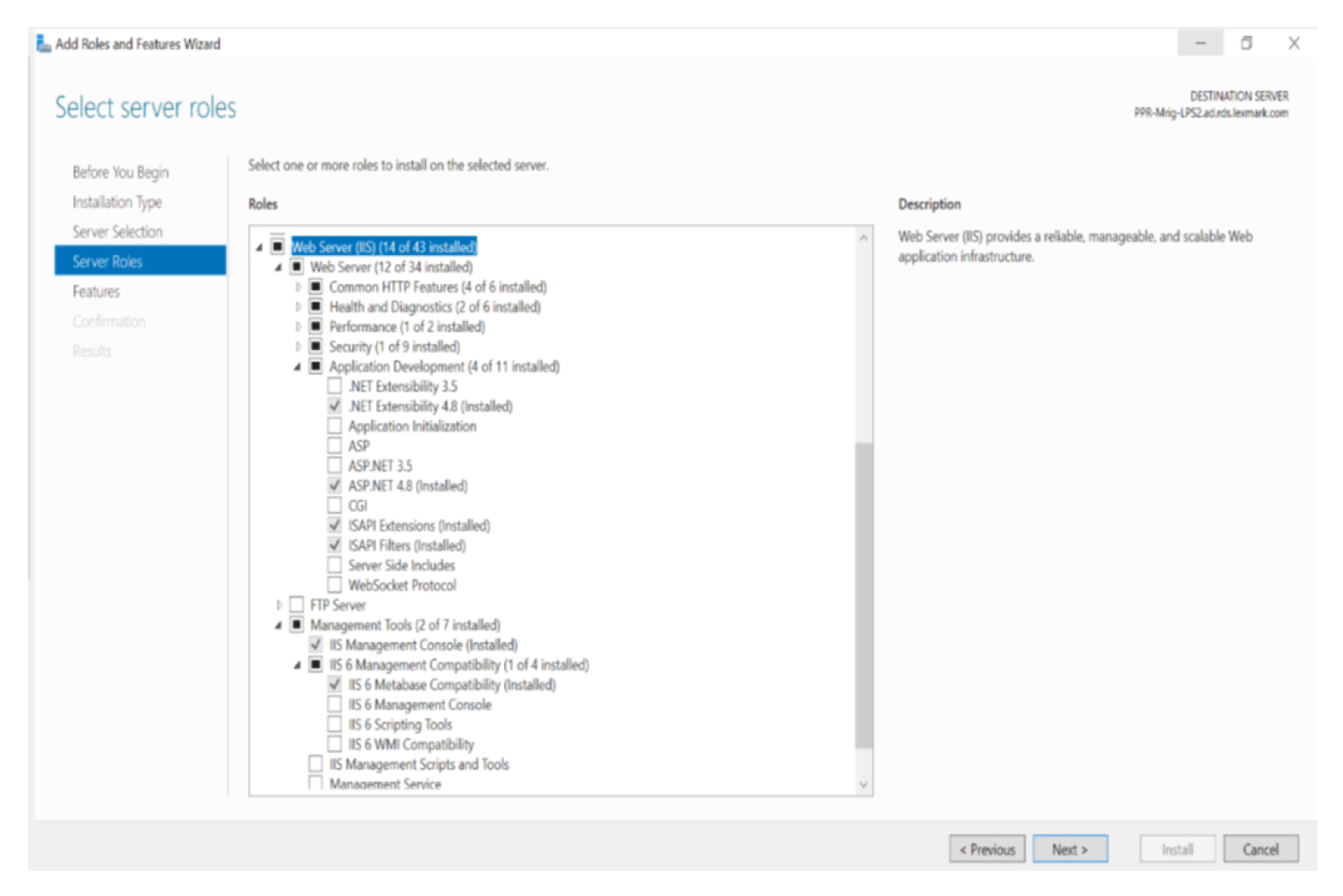 A screenshot showing the options in the Web Server section that you need to select.