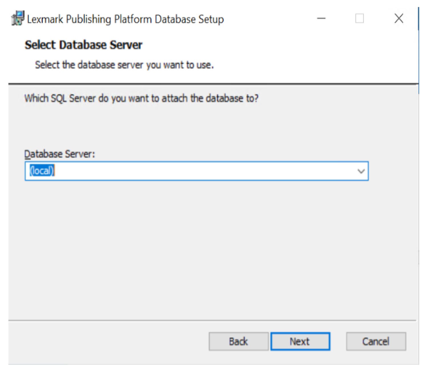 A screenshot showing the selected database server.