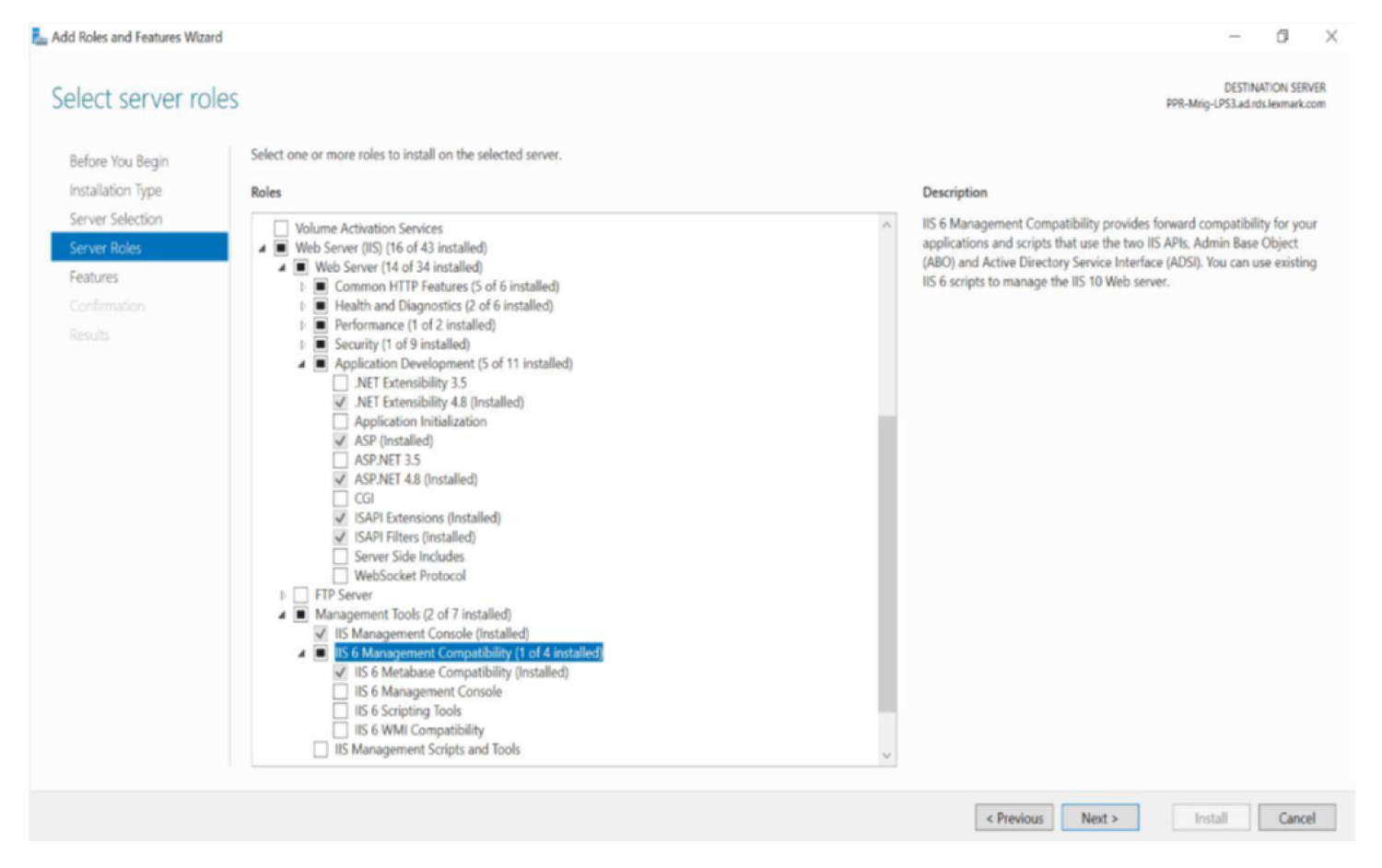 A screenshot showing the options you need to enable in the Management Tools section.