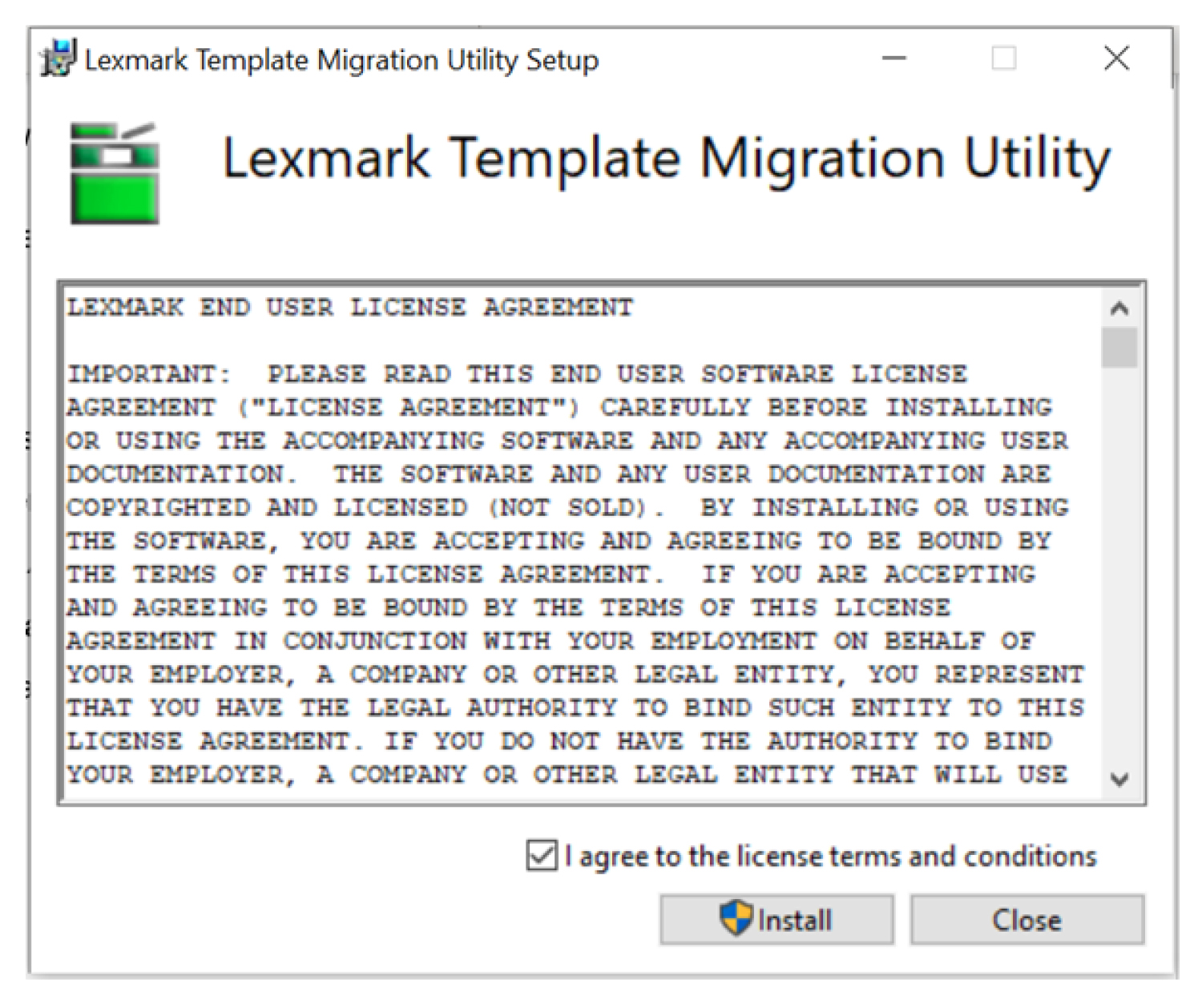 A screenshot of the EULA window.