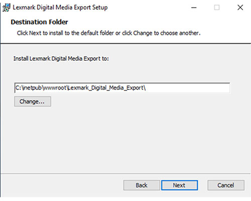 A screenshot showing how you can select the folder where you can store the Digital Media Export files.