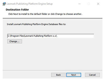A screenshot showing the destination folder where the database files are stored.