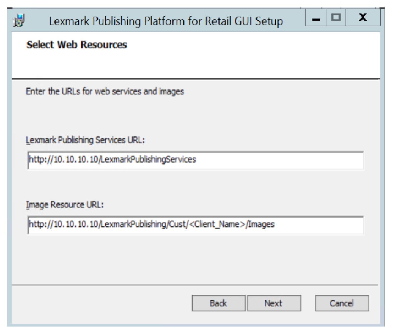A screenshot of the Select Web Resources window.