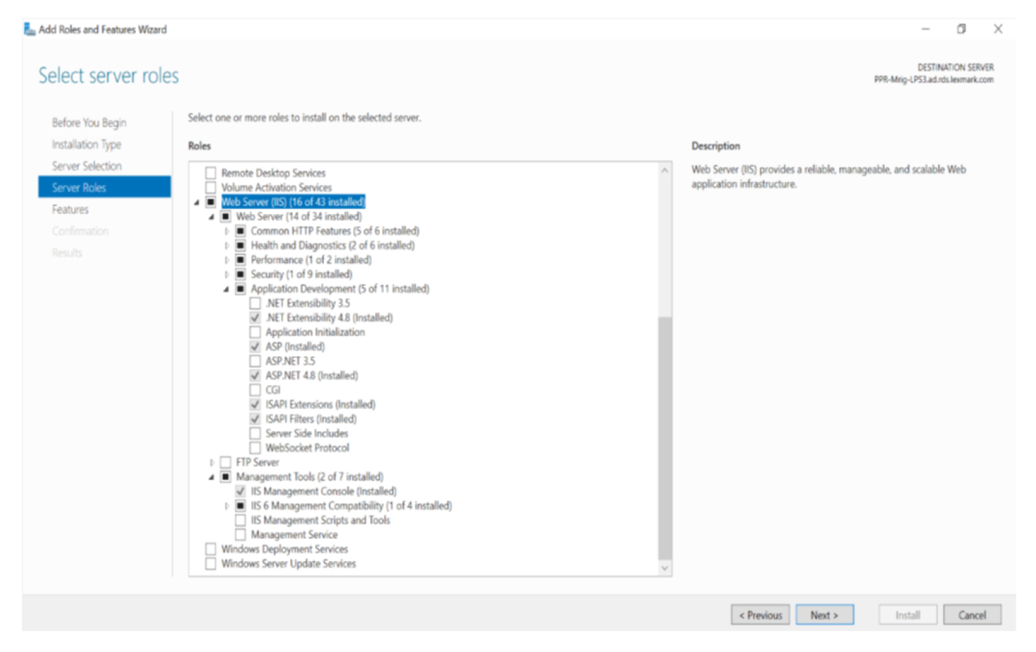 A screenshot showing the options you need to enable in the Web Server section.