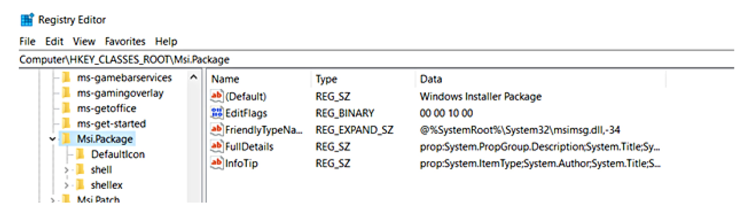 A screenshot showing the MSI package.