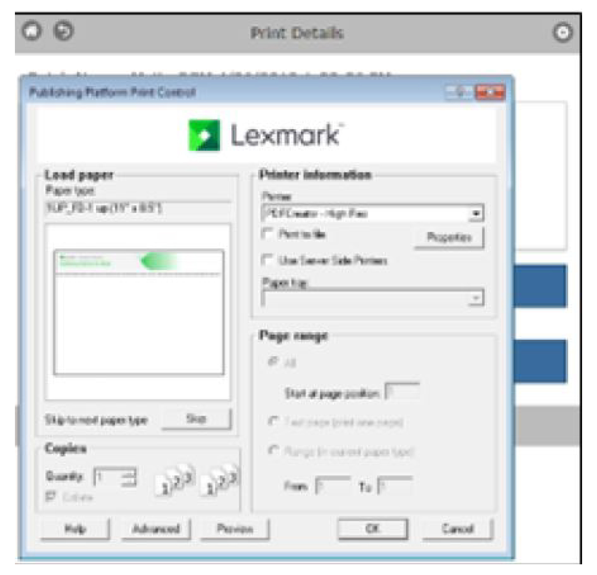 A screenshot showing client side printing. 