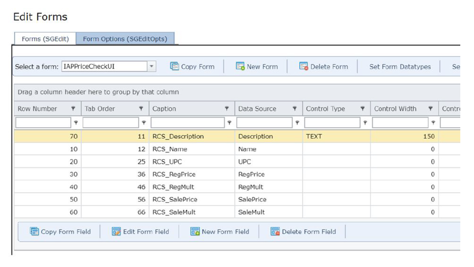 A screenshot of a sample edit form.