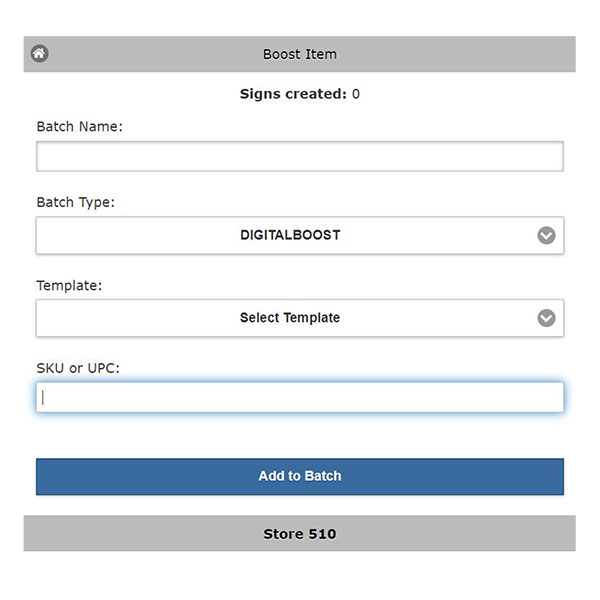 A screenshot showing the Boost Item window and the fields necessary to create single-item signs.