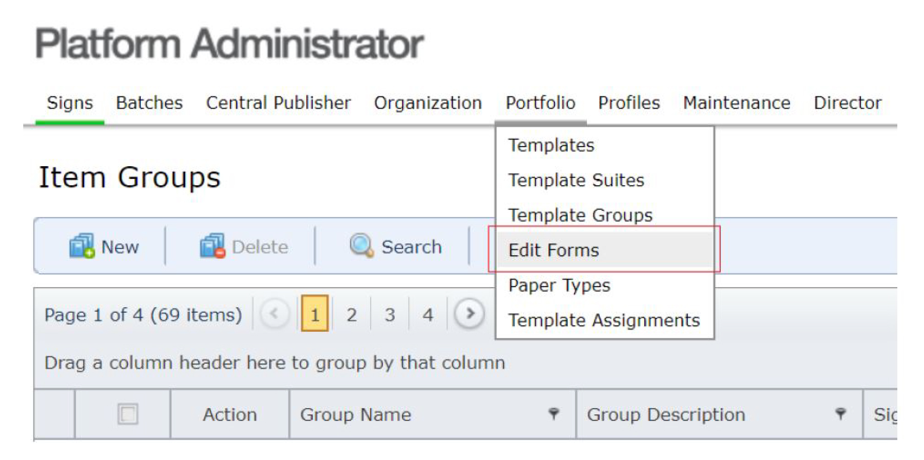 A screenshot showing the default page of the platform administrator.