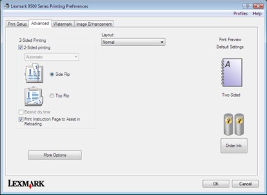 printing preferences two sided