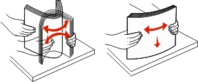 The illustration shows the paper being flexed and straightened