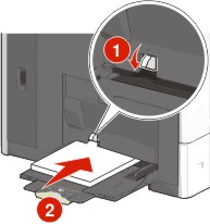 picture showing how to load paper in the multipurpose feeder in the long edge first orientation